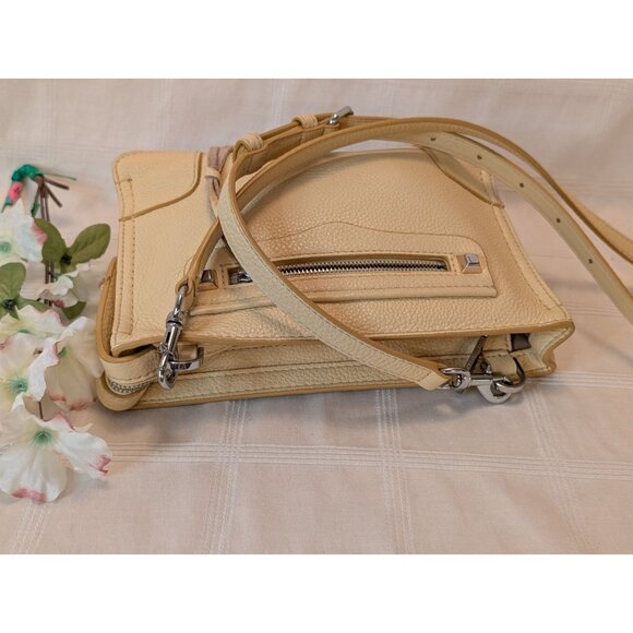 Rebecca Minkoff Crossbody Bag Buttery Yellow Leather Silver Accents Adj. Strap - Picture 10 of 11
